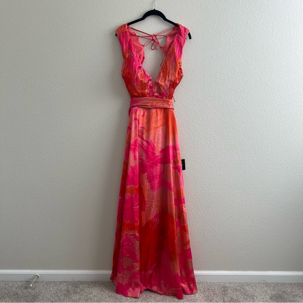 NWT Lulus Dedra Pink and Orange Abstract Pleated Maxi Dress XL - Picture 5 of 10